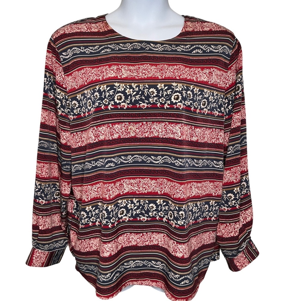 Alfred Dunner Womens Long Sleeve Floral Stripe‎ Top Sz 22W Career Cottagecore